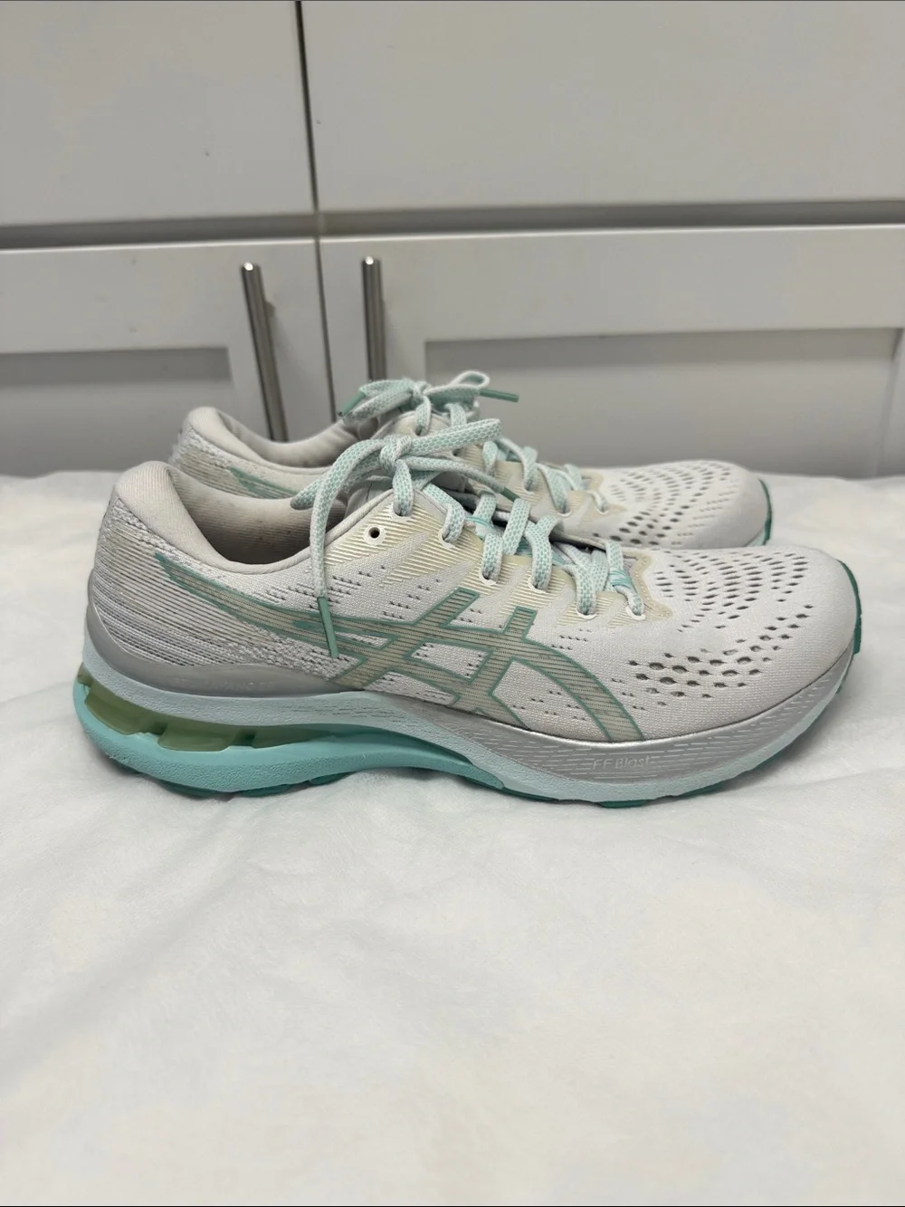 Asics White and Mint Green Women's Athletic Running Shoes